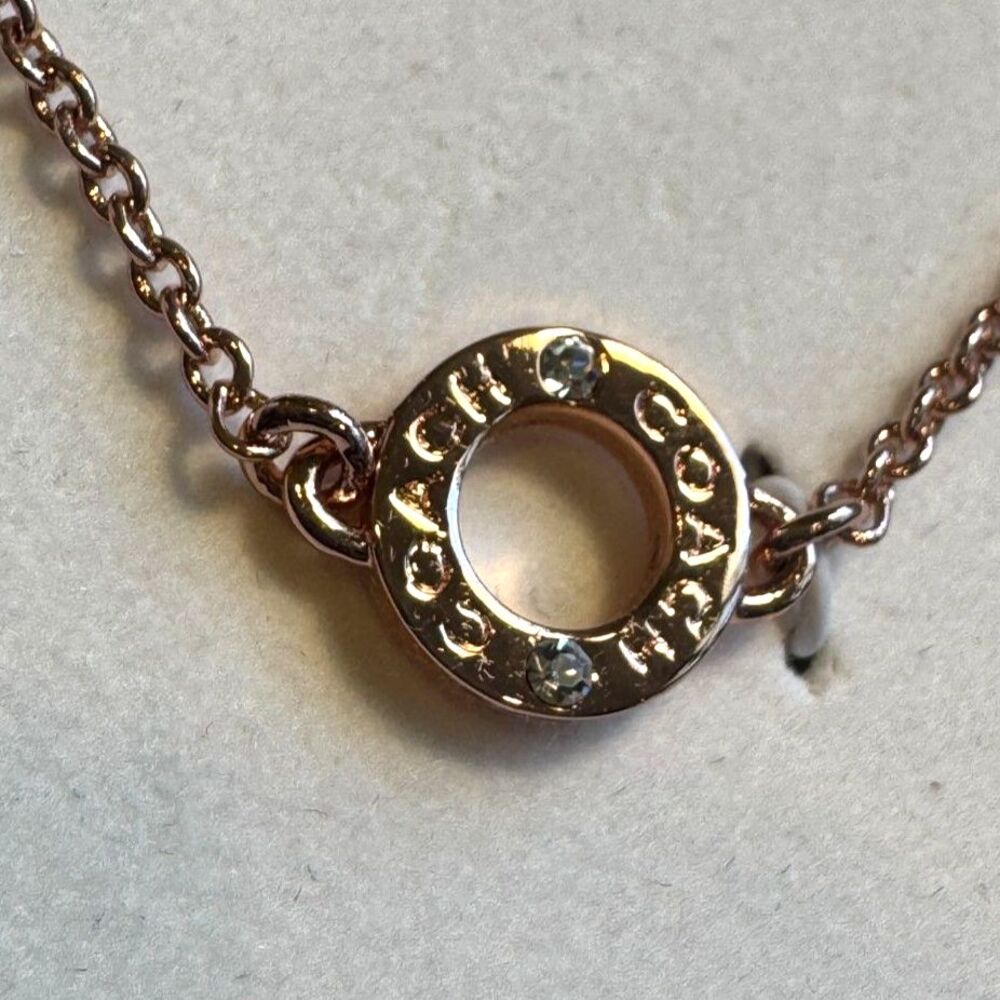Coach Rose Gold Open Ring Circle Charm Pave Crystals Chain Necklace NEW in Box - Picture 3 of 5